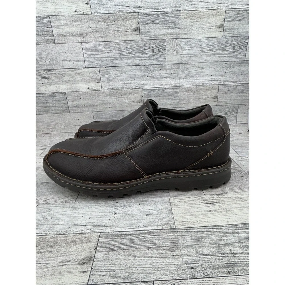 Clarks Mens Size‎ 12 W Brown Leather Slip On Soft Cushion Comfort Loafer Shoes